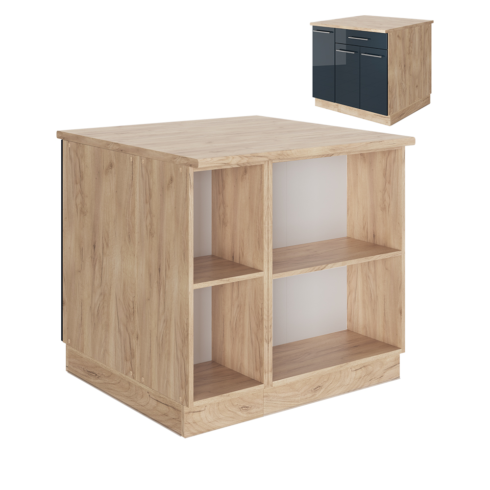 foto del prodotto vicco isola cucina blu scuro lucido 90 cm con cassetto, senza piano di lavoro