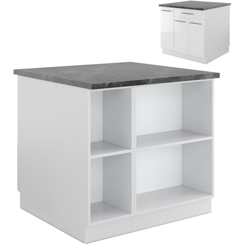 foto del prodotto vicco isola cucina fame line, bianco lucido bianco, 90 cm con cassetto, senza piano di lavoro