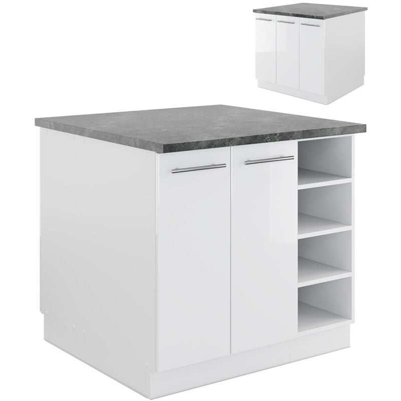 foto del prodotto vicco - isola cucina fame-line, bianco lucido/bianco, 90 cm senza piano di lavoro