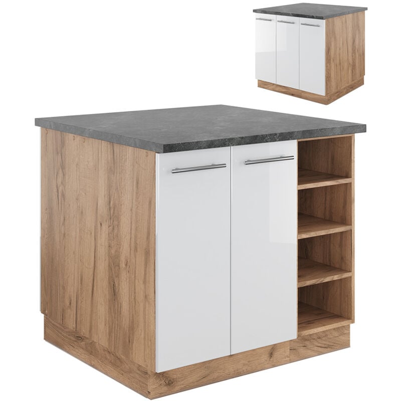 foto del prodotto vicco - isola cucina fame-line, bianco lucido oro power oak, 90 cm senza piano di lavoro