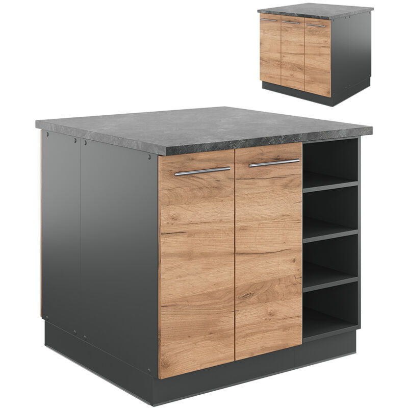 foto del prodotto vicco isola cucina fame line, quercia dorata antracite, 90 cm senza piano di lavoro