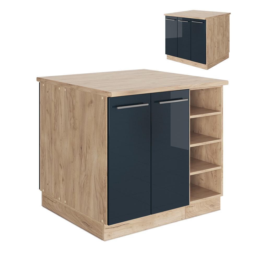 foto del prodotto vicco isola da cucina blu scuro lucido 90 cm senza piano di lavoro