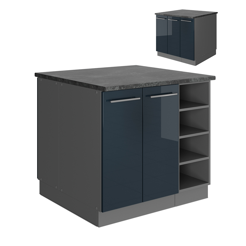 foto del prodotto vicco isola da cucina blu scuro lucido antracite 90 cm senza piano di lavoro
