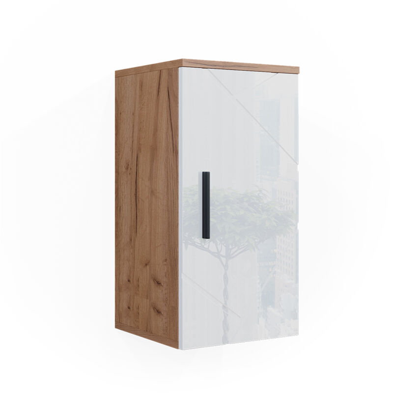 foto del prodotto vicco mobile bagno irma, bianco lucido oro power oak, 30 x 59 cm con ripiano