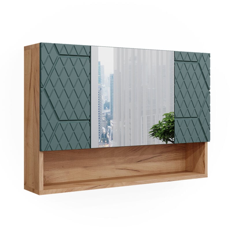 foto del prodotto vicco mobile da bagno con specchio irma, quercia verde oro, 80.1 x 55 cm