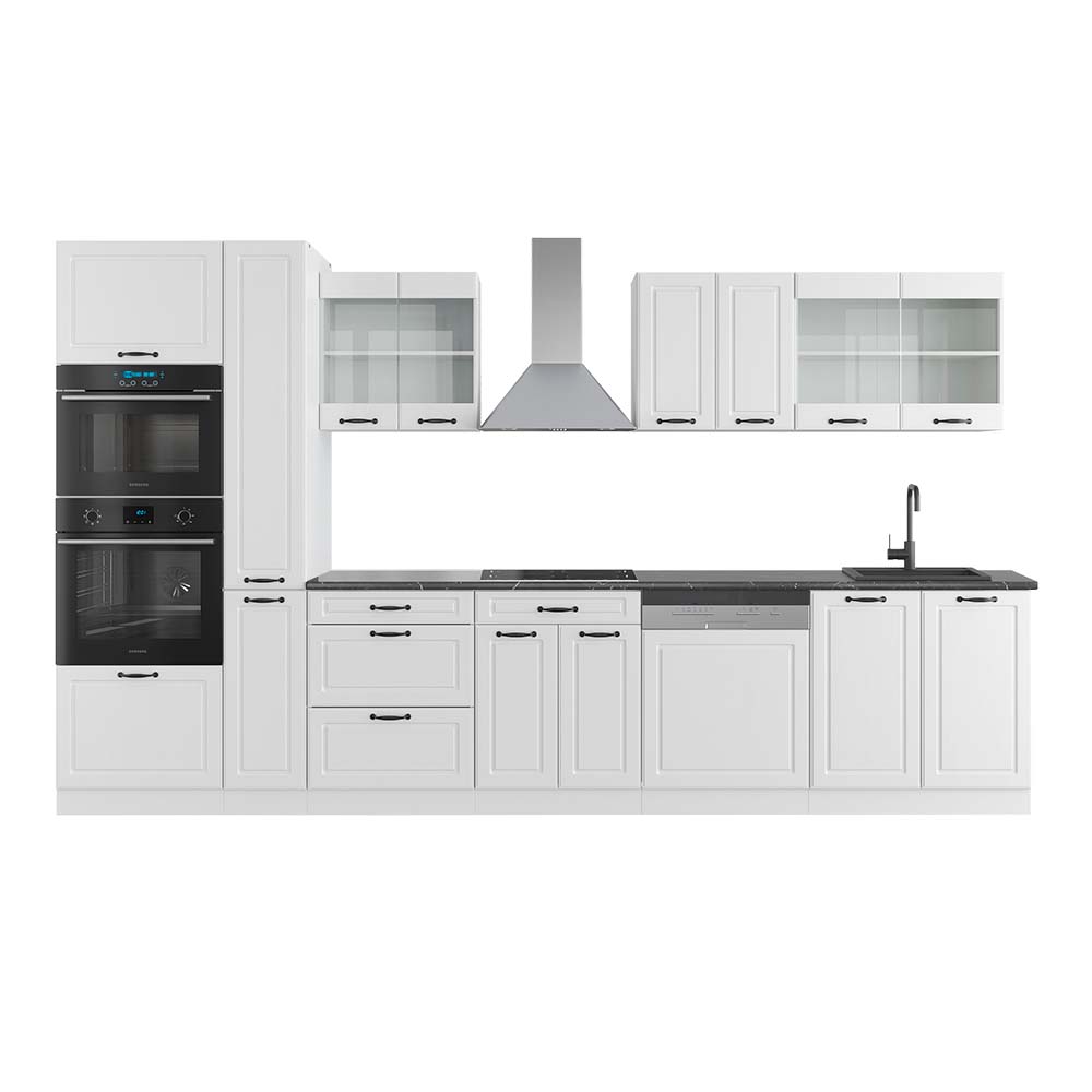 foto del prodotto vicco mobile da cucina casa di campagna bianca bianco 350 cm con armadio alto, pl antracite