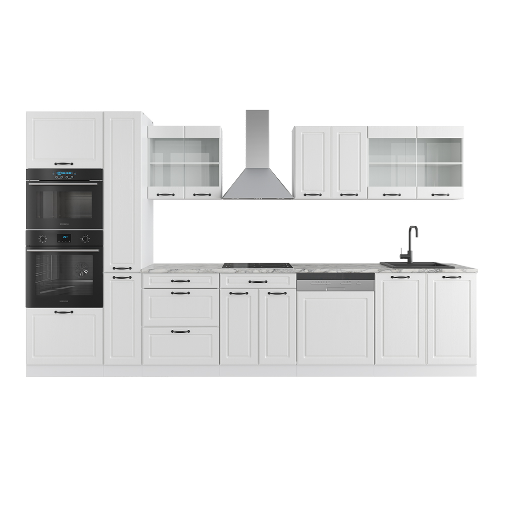 foto del prodotto vicco mobile da cucina casa di campagna bianca/bianco 350 cm con armadio alto, pl marmo