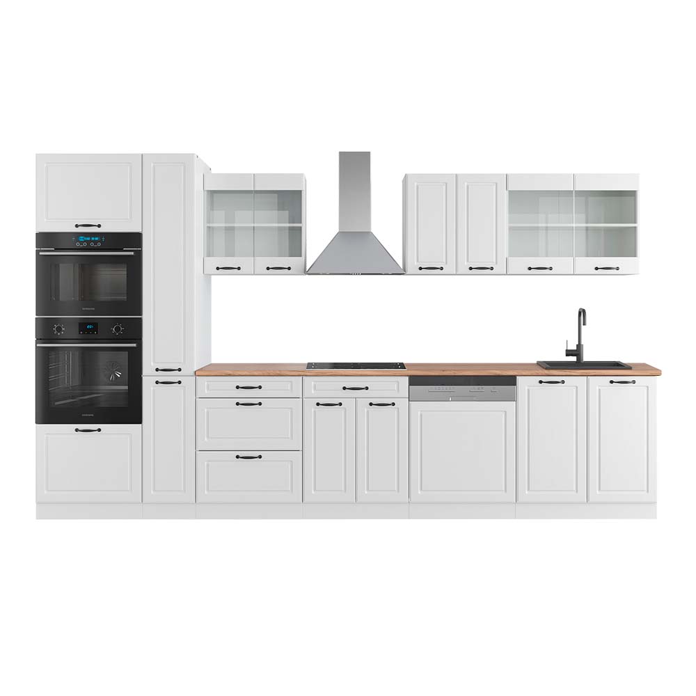 foto del prodotto vicco mobile da cucina casa di campagna bianca bianco 350 cm con armadio alto, pl rovere
