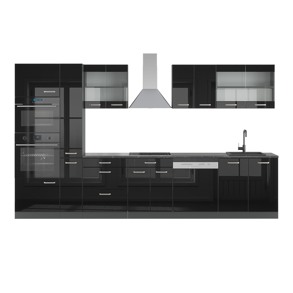 foto del prodotto vicco mobile da cucina nero lucido antracite 350 cm con armadio alto, pl antracite