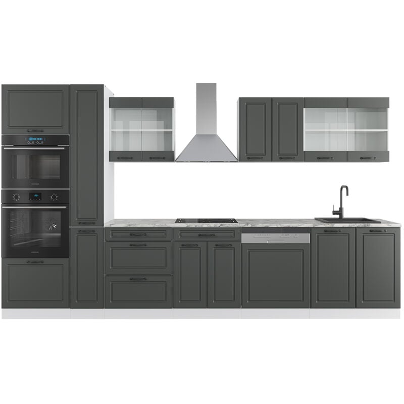 foto del prodotto vicco mobile da cucina r line, antracite casa di campagna bianco, 350 cm con armadio alto, senza piano di lavoro