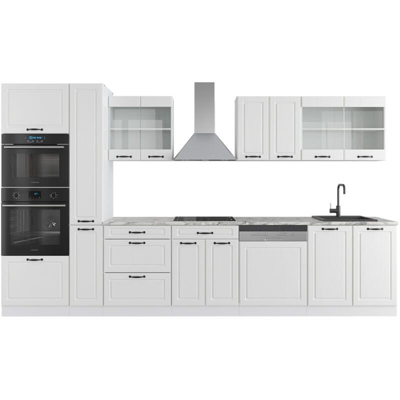 foto del prodotto vicco mobile da cucina r line, casa di campagna bianca bianco, 350 cm con armadio alto, pl marmo