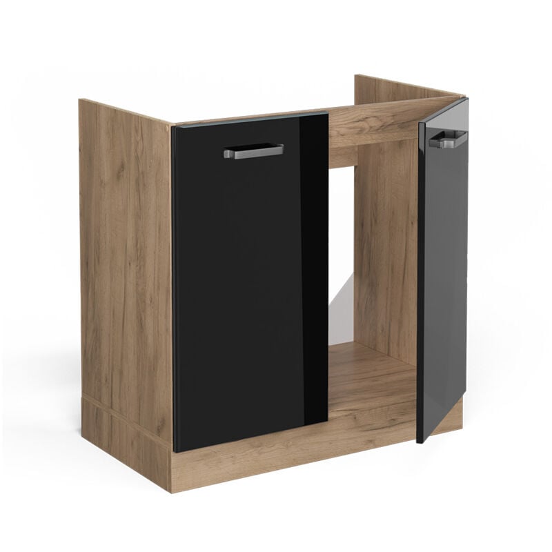 foto del prodotto vicco mobile lavello cucina r line, nero lucido, 80 cm senza piano di lavoro
