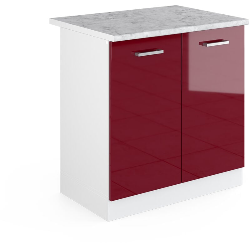 foto del prodotto vicco - mobile lavello cucina r-line, rosso bordeaux lucido, 80 cm , pl marmo