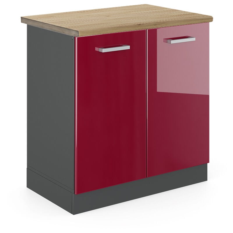 foto del prodotto vicco mobile lavello cucina r line, rosso bordeaux lucido, 80 cm , pl rovere