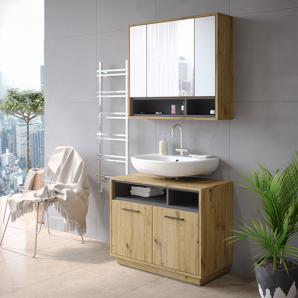 foto del prodotto vicco mobile sottolavabo per bagno rovere artigianale/antracite 80 x 64 cm
