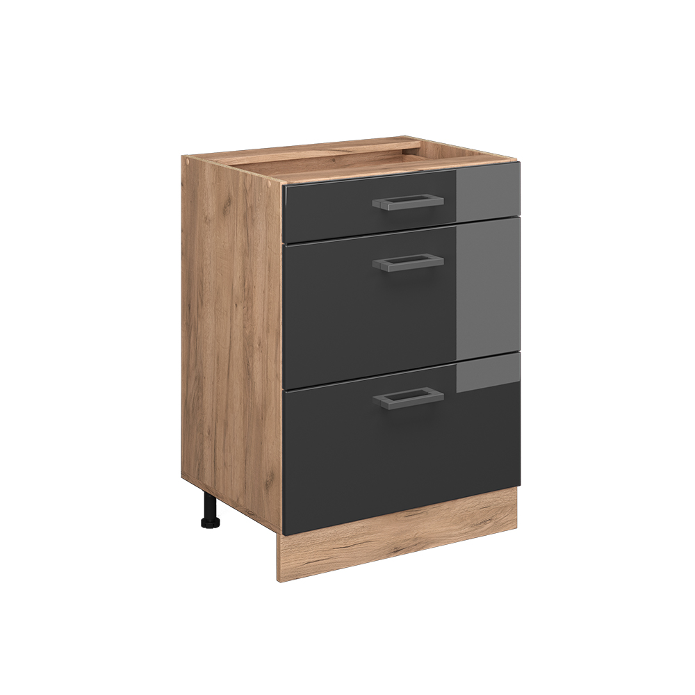 foto del prodotto vicco mobiletto base per cucina antracite lucido 60 cm con cassetti, senza piano di lavoro