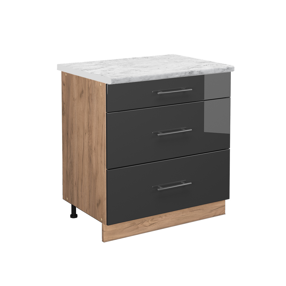 foto del prodotto vicco mobiletto base per cucina antracite lucido 80 cm con 3 cassetti, pl marmo