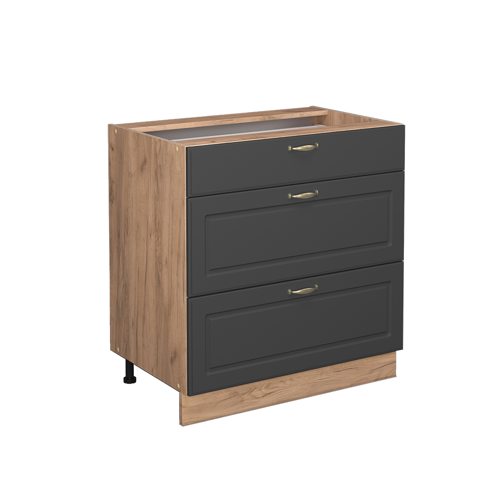 foto del prodotto vicco mobiletto base per cucina antracite-oro 80 cm con 3 cassetti, senza piano di lavoro