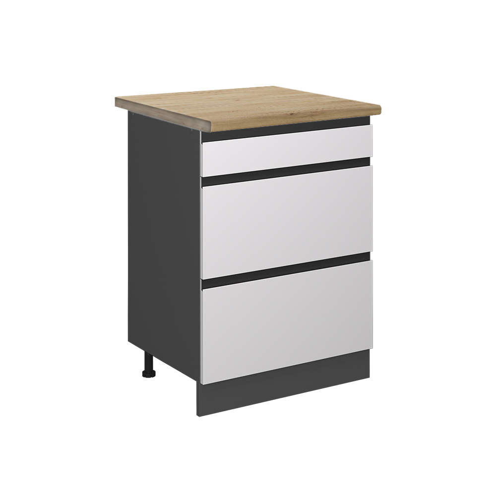 foto del prodotto vicco mobiletto base per cucina bianco 60 cm con cassetti, pl rovere