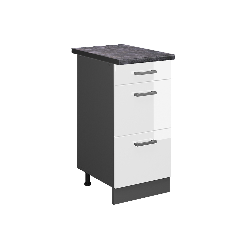 foto del prodotto vicco mobiletto base per cucina bianco lucido 40 cm con cassetti, pl antracite
