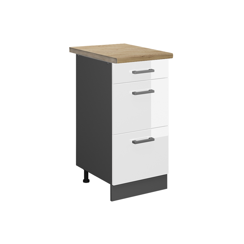 foto del prodotto vicco mobiletto base per cucina bianco lucido 40 cm con cassetti, pl rovere