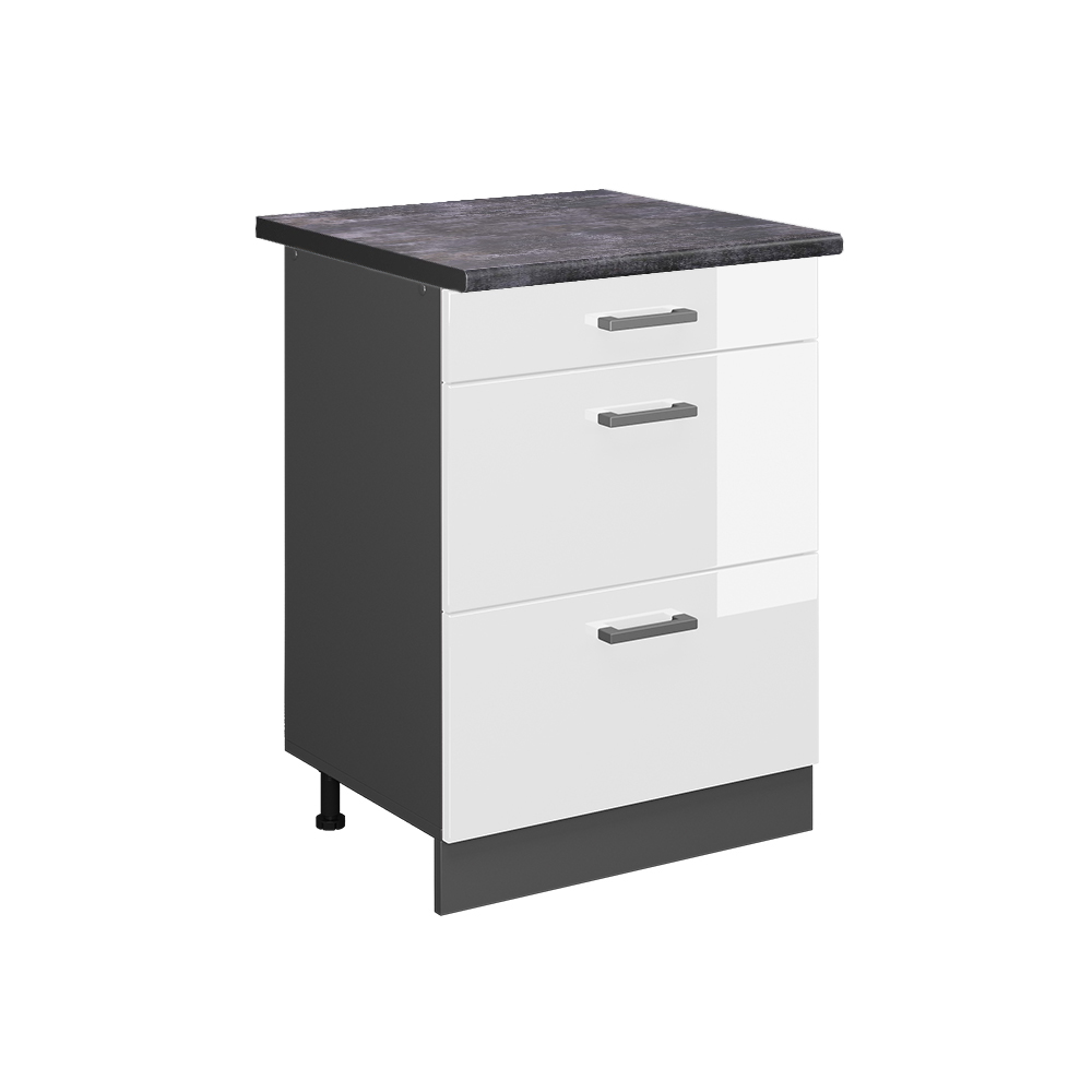 foto del prodotto vicco mobiletto base per cucina bianco lucido 60 cm con cassetti, pl antracite