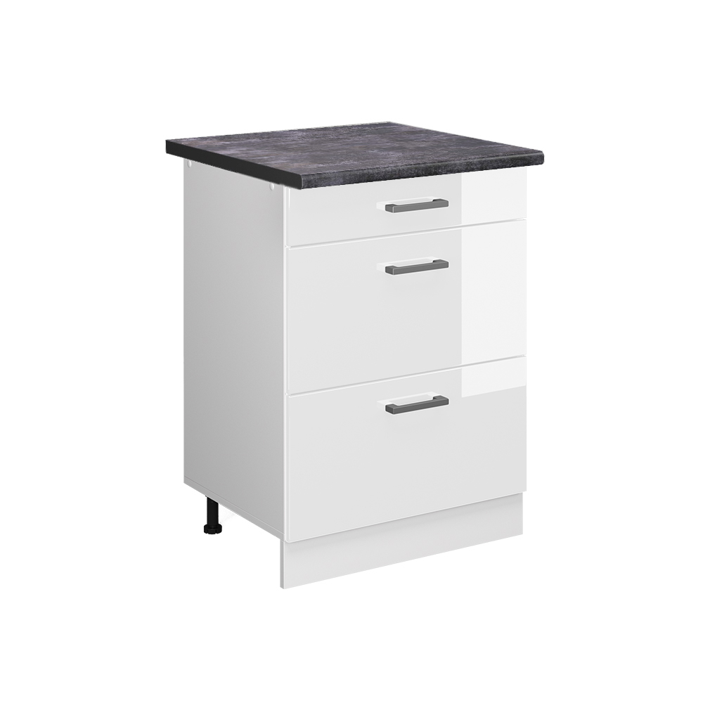 foto del prodotto vicco mobiletto base per cucina bianco lucido 60 cm con cassetti, pl antracite