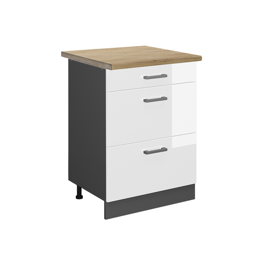 foto del prodotto vicco mobiletto base per cucina bianco lucido 60 cm con cassetti, pl rovere