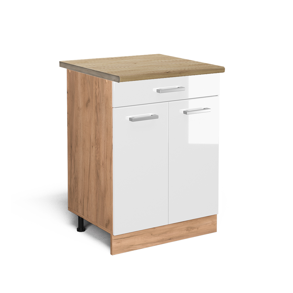 foto del prodotto vicco mobiletto base per cucina bianco lucido 60 cm con cassetto, pl rovere