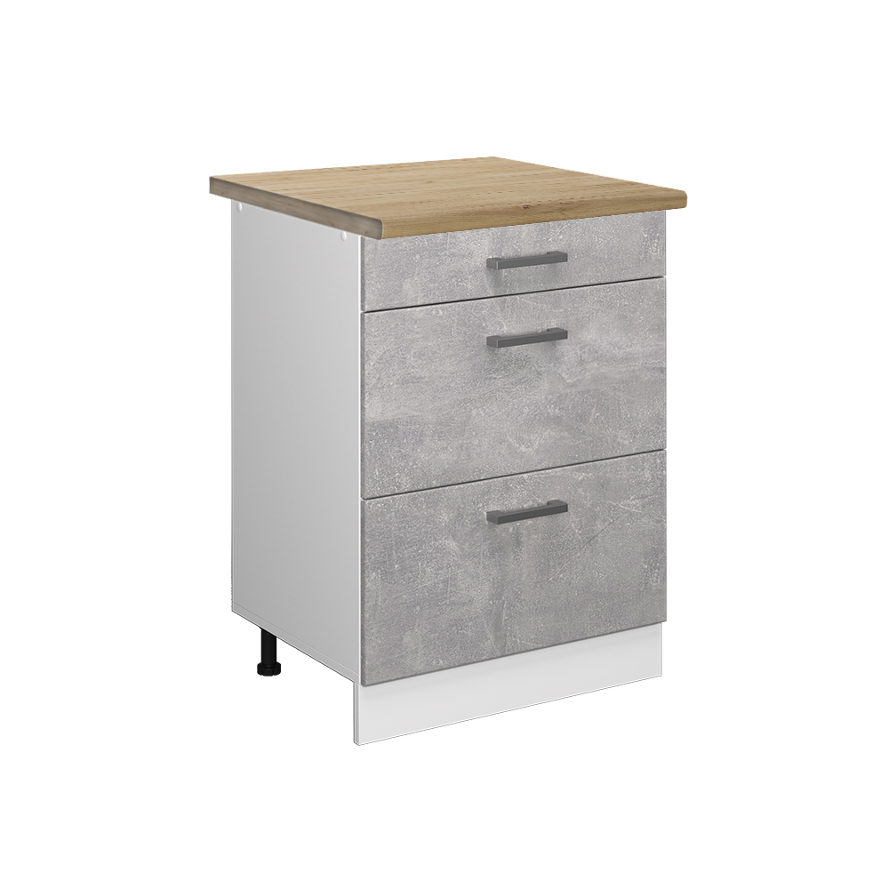 foto del prodotto vicco mobiletto base per cucina calcestruzzo 60 cm con cassetti, pl rovere