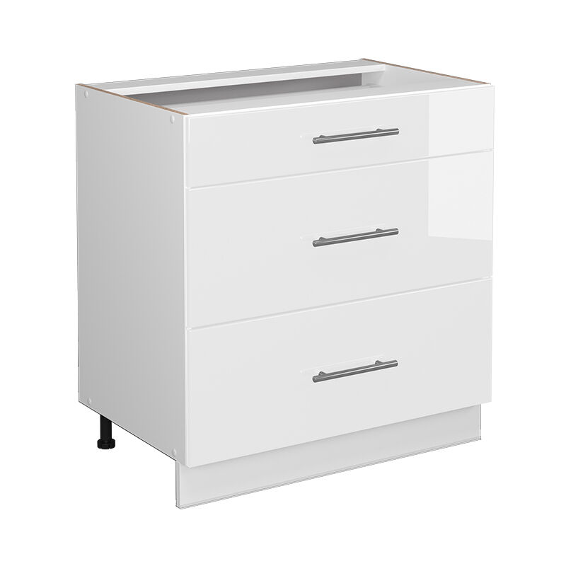 foto del prodotto vicco mobiletto base per cucina fame line, bianco lucido, 80 cm con 3 cassetti, senza piano di lavoro