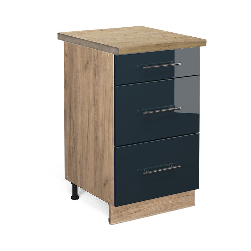 foto del prodotto vicco mobiletto base per cucina fame line, blu scuro lucido, 50 cm , pl rovere