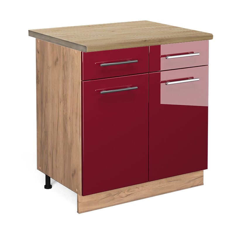 foto del prodotto vicco mobiletto base per cucina fame line, rosso bordeaux lucido, 80 cm , pl rovere