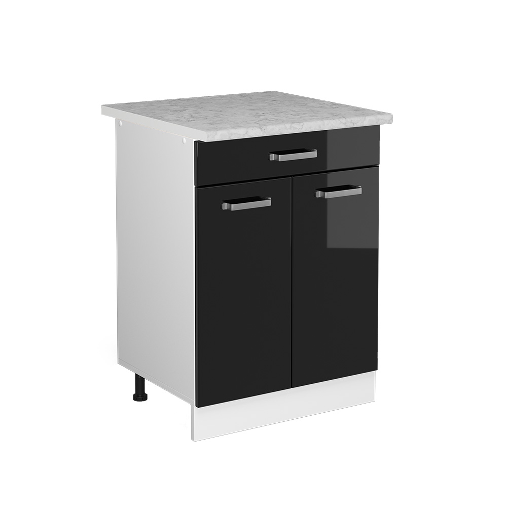 foto del prodotto vicco mobiletto base per cucina nero lucido 60 cm con cassetto pl marmo