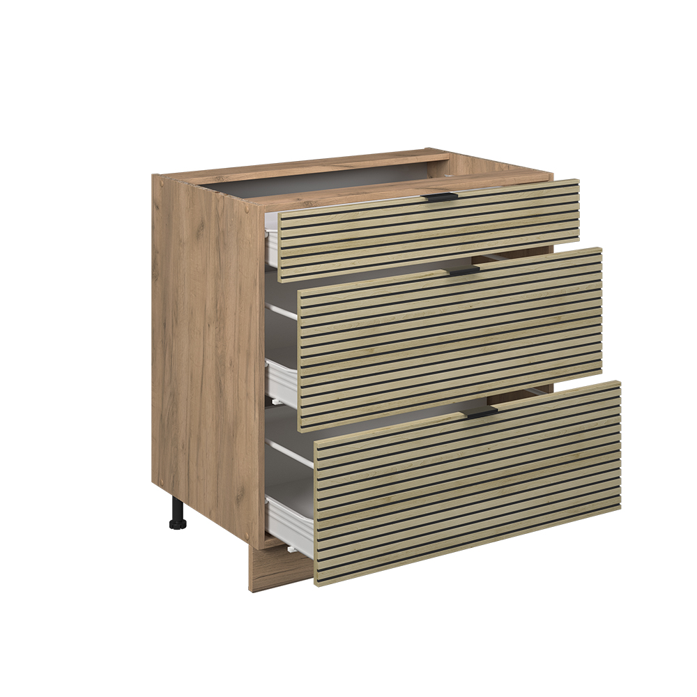 foto del prodotto vicco mobiletto base per cucina pannello in quercia 80 cm con 3 cassetti, senza ap
