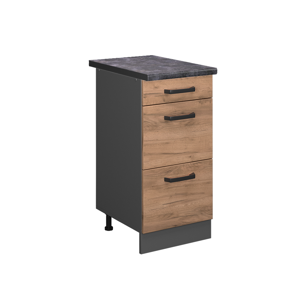 foto del prodotto vicco mobiletto base per cucina quercia dorata 40 cm con cassetti, pl antracite