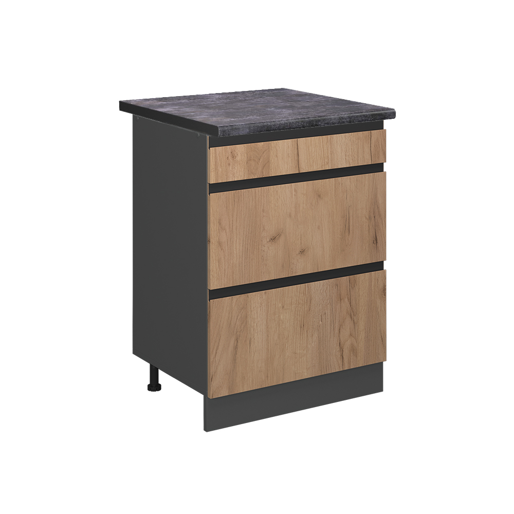 foto del prodotto vicco mobiletto base per cucina quercia dorata 60 cm con cassetti, pl antracite