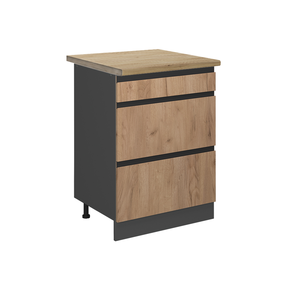 foto del prodotto vicco mobiletto base per cucina quercia dorata 60 cm con cassetti, pl rovere