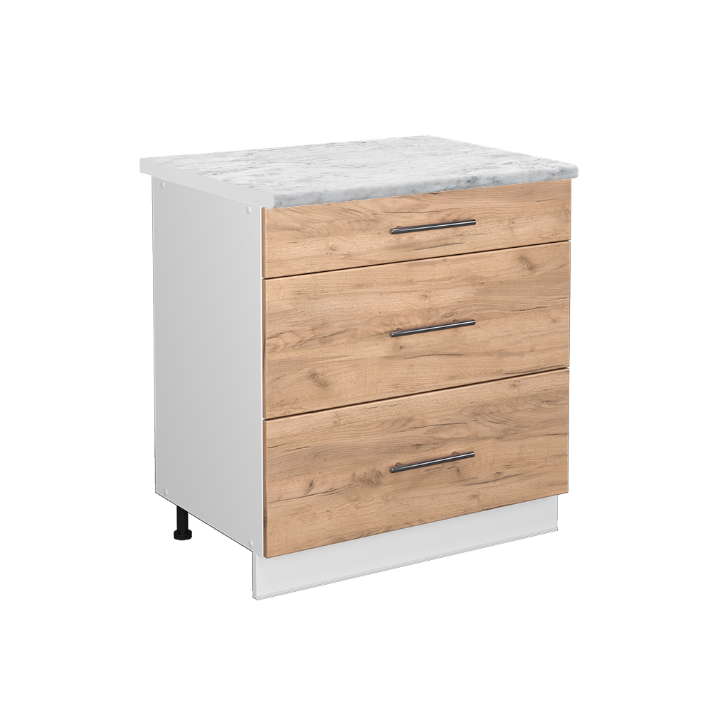 foto del prodotto vicco mobiletto base per cucina quercia dorata 80 cm con 3 cassetti, pl marmo