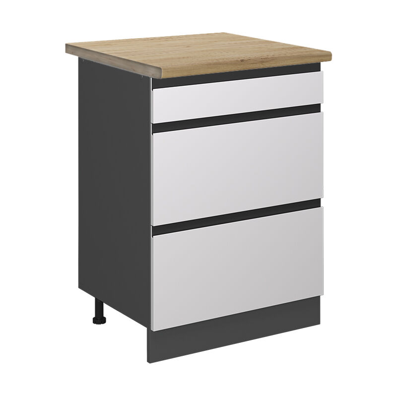 foto del prodotto vicco mobiletto base per cucina r line, bianco, 60 cm con cassetti, pl rovere