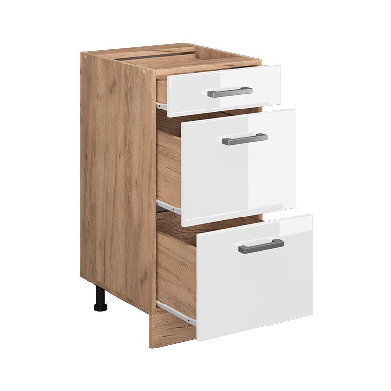foto del prodotto vicco mobiletto base per cucina r line, bianco lucido, 40 cm con cassetti, senza piano di lavoro