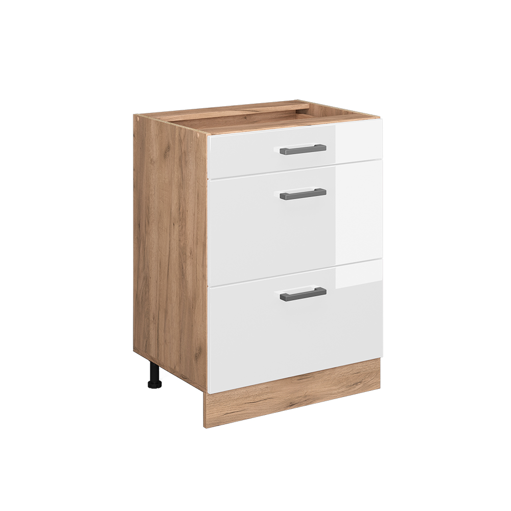 foto del prodotto vicco mobiletto base per cucina r line, bianco lucido, 60 cm con cassetti, senza piano di lavoro