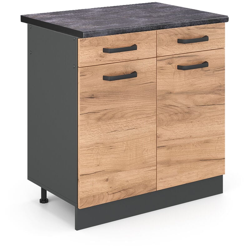 foto del prodotto vicco - mobiletto base per cucina r-line, quercia dorata, 80 cm , pl antracite