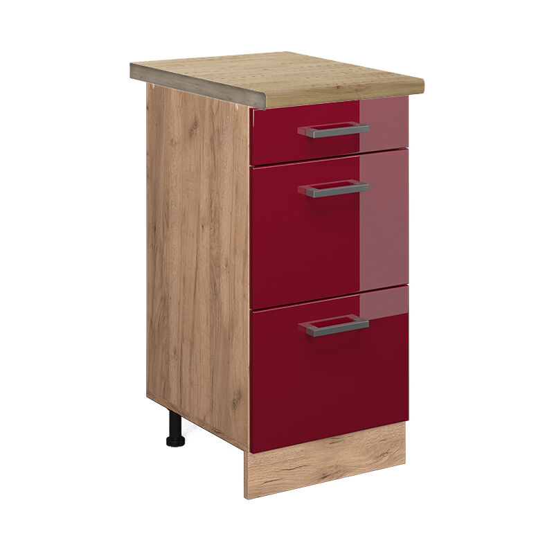 foto del prodotto vicco mobiletto base per cucina r line, rosso bordeaux lucido, 40 cm con cassetti, pl rovere