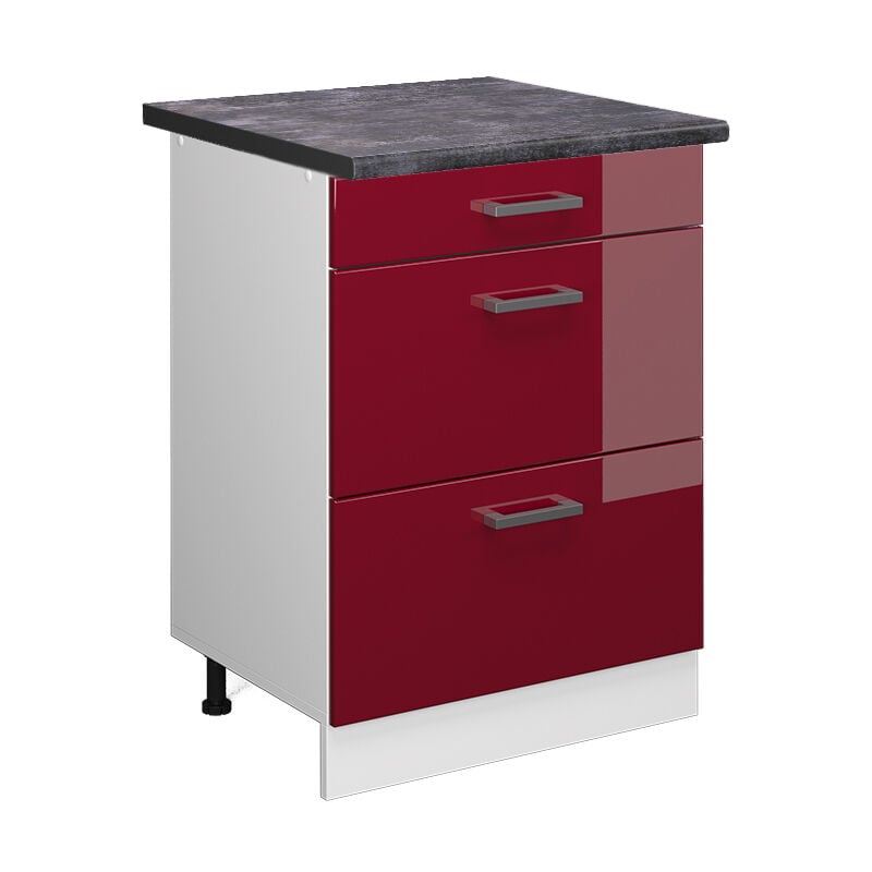 foto del prodotto vicco mobiletto base per cucina r line, rosso bordeaux lucido, 60 cm con cassetti, pl antracite