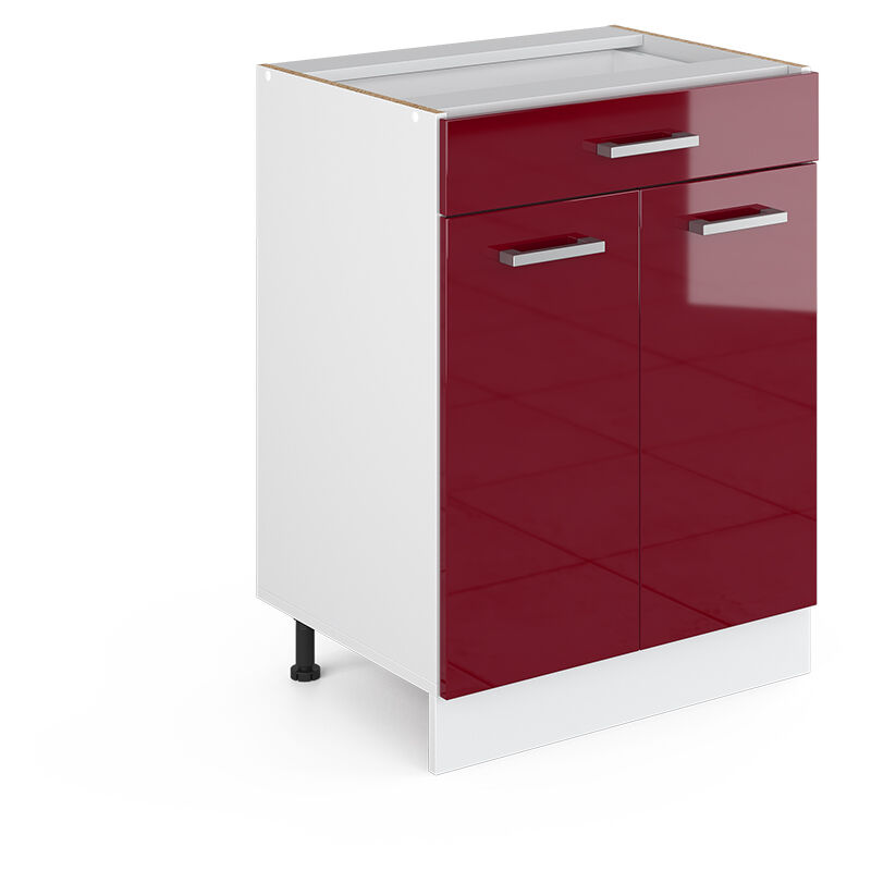 foto del prodotto vicco mobiletto base per cucina r line, rosso bordeaux lucido, 60 cm con cassetto, senza piano di lavoro