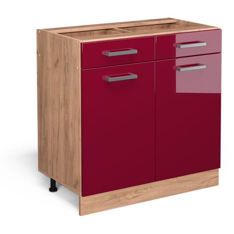 foto del prodotto vicco mobiletto base per cucina r line, rosso bordeaux lucido, 80 cm senza piano di lavoro