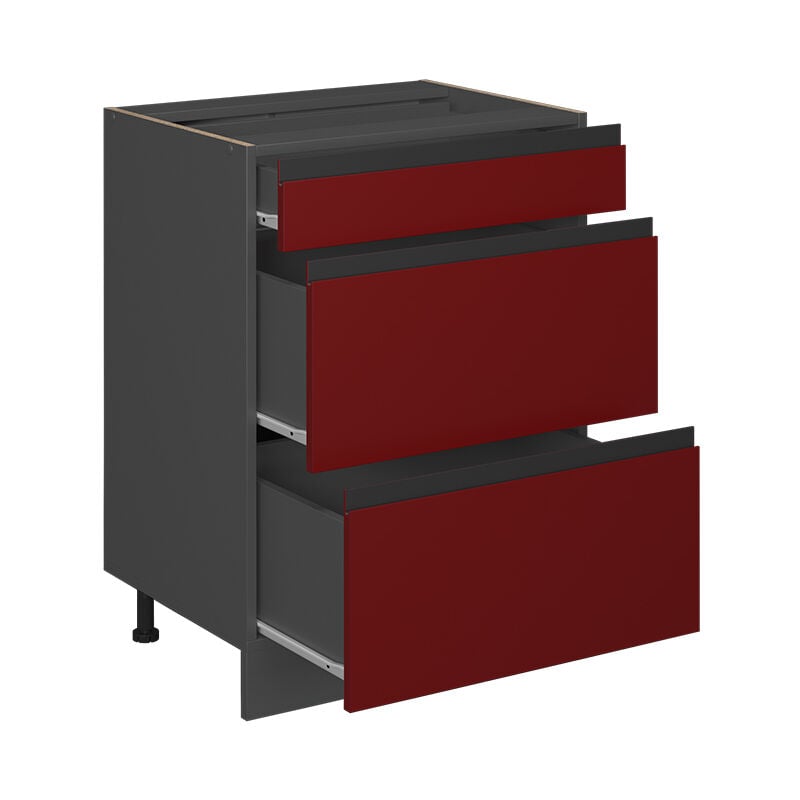 foto del prodotto vicco mobiletto base per cucina rosso 60 cm forma a j, con cassetti, senza piano di lavoro