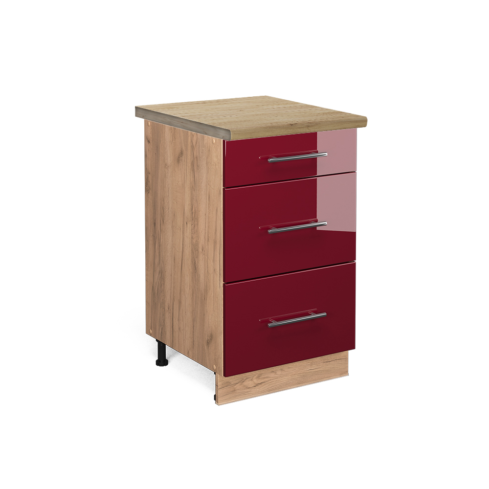 foto del prodotto vicco mobiletto base per cucina rosso bordeaux lucido 50 cm , pl rovere