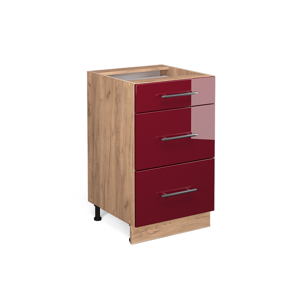 foto del prodotto vicco mobiletto base per cucina rosso bordeaux lucido 50 cm senza piano di lavoro